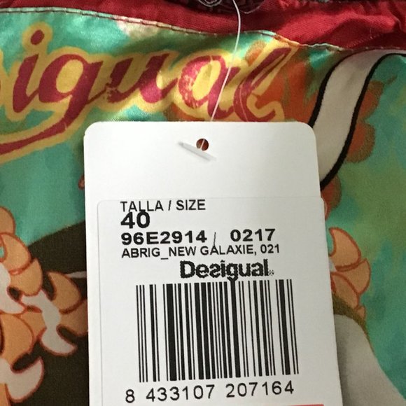 DESIGUAL Embroidered Long Sleeve Patterned Cotton/Wool Blend Coat - Picture 15 of 16